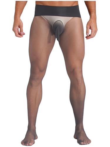 Aislor Herren Ultra-dünne Strumpfhosen Transparent Hohe Taille Nahtlose Nylon Leggings Pantyhose Tights Nachtwäsche Unterwäsche A Dunkelgrau Einheitsgröße von Aislor