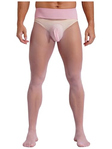 Aislor Herren Ultra-dünne Strumpfhosen Transparent Hohe Taille Nahtlose Nylon Leggings Pantyhose Tights Nachtwäsche Unterwäsche A Rosa Einheitsgröße von Aislor