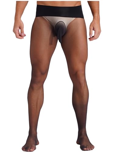 Aislor Herren Ultra-dünne Strumpfhosen Transparent Hohe Taille Nahtlose Nylon Leggings Pantyhose Tights Nachtwäsche Unterwäsche A Schwarz Einheitsgröße von Aislor