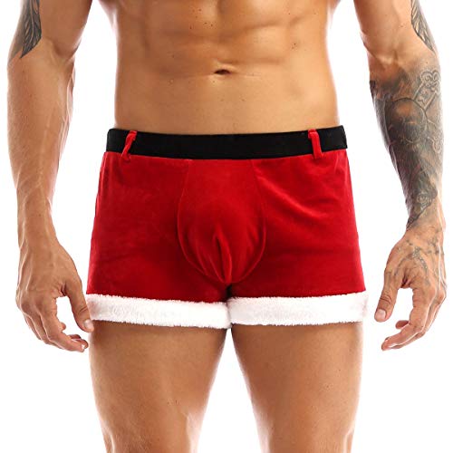 Aislor Herren Weihnachten Boxershorts Samt Slip Unterwäsche Lustige Unterhose Männer Weihnachtsmann Santa Kostüm Shorts Festzug Rot B XL von Aislor