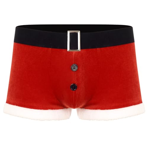 Aislor Herren Weihnachten Boxershorts Samt Slip Unterwäsche Lustige Unterhose Männer Weihnachtsmann Santa Kostüm Shorts Festzug Rot M von Aislor