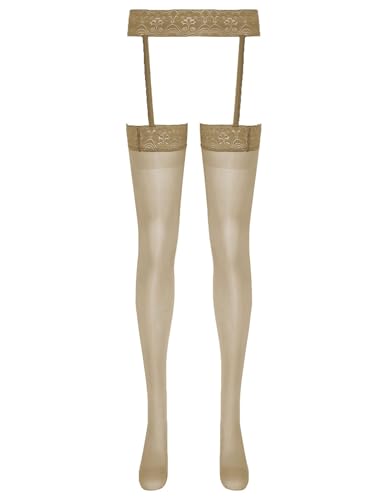 Aislor Herrren Durchsichtigen Strumpfhosen mit Strumpfgürtel Nylon Strümpfe Spitze Leggings Schlafanzug Unterhose Männer Dessous Kaffee Einheitsgröße von Aislor