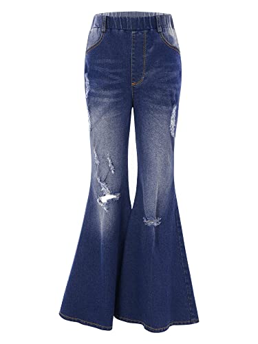 Aislor Jeans Mädchen Bootcut Jeans Kinder High Waist Jeanshosen Stretch Denim Lang Hose Pants Schlaghose Freizeithosen Gr.80-128 U Dunkelblau 134-140 von Aislor