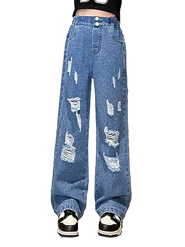 Aislor Jeans Mädchen Bootcut Jeans Kinder High Waist Jeanshosen Stretch Denim Lang Hose Pants Schlaghose Freizeithosen Gr.80-128 Y Blau A 146-152 von Aislor