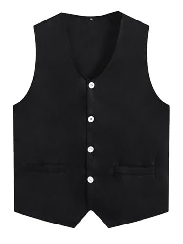 Aislor Kinder Jungen Mädchen Weste V Ausschnitt Anzugweste ärmellos Unregelmäßiger Knöpfen Jacke Weste Freiwillige Uniform Freiwilligenaktivität Party Schwarz 146-152 von Aislor