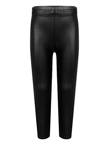 Aislor Kinder Mädchen Kunstleder Leggings Hohe Taille Elastische Strumpfhose mit Thermo Gefüttert Winter Warme Hose Jogginghose Schwarz 146-152 von Aislor