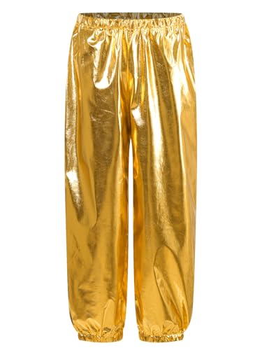 Aislor Kinder Metallic Hosen Hip Hop Tanzhosen Mädchen Jungen Straßentanz Pants Cheer Leading Kostüm Sporthosen Retro Leggings Gold 134-140 von Aislor