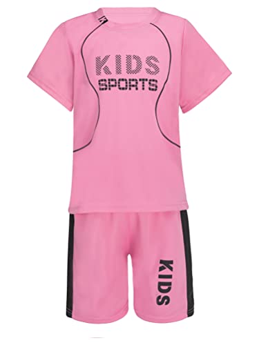 Aislor Kinder Sport Set Jungen Sport Kleidung Mädchen Zweiteiler Kurz Fußballuniform Loose Fit Trainingsanzug Kurze Ärmel Trikot Mit Shorts Sportanzug A Rosa 110-116 von Aislor