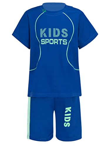 Aislor Kinder Sport Set Jungen Sport Kleidung Mädchen Zweiteiler Kurz Fußballuniform Loose Fit Trainingsanzug Kurze Ärmel Trikot Mit Shorts Sportanzug C Blau 110-116 von Aislor