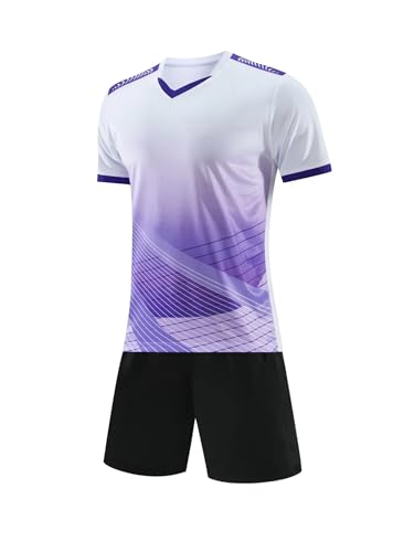 Aislor Kinder Sport Set Jungen Sport Kleidung Mädchen Zweiteiler Kurz Fußballuniform Loose Fit Trainingsanzug Kurze Ärmel Trikot Mit Shorts Sportanzug Y Weiß 170-176 von Aislor