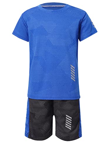 Aislor Kinder Sport Set Jungen Sport Kleidung Mädchen Zweiteiler Kurz Fußballuniform Loose Fit Trainingsanzug Kurze Ärmel Trikot Mit Shorts Sportanzug Zb Blau 110-116 von Aislor