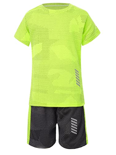 Aislor Kinder Sport Set Jungen Sport Kleidung Mädchen Zweiteiler Kurz Fußballuniform Loose Fit Trainingsanzug Kurze Ärmel Trikot Mit Shorts Sportanzug Zb Fluoreszierend Grün 104-110 von Aislor