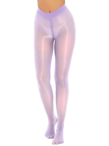 Aislor Leggings Damen Herren Strumpfhose Mit Reißverschluss Kompressionshose Underpants Transparent Leggins Pants Nachtwäsche Hell Violett XL von Aislor