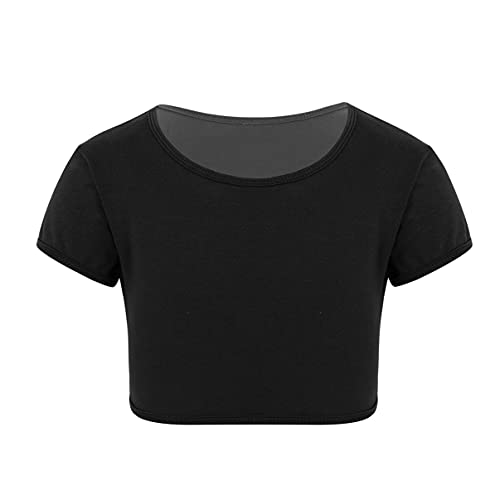 Aislor Mädchen Baumwolle Crop Top Kurzarm T-Shirt Bauchfrei Oberteil Jazz Modern Hip Hop Tanz Kostüm Tanzshirt Sportanzug T Schwarz 134-140 von Aislor