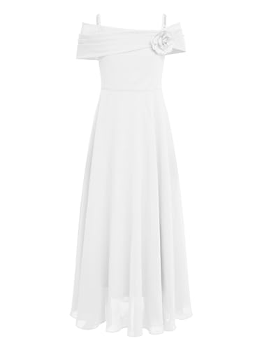 Aislor Mädchen Elegant Chiffonkleid Schulterfrei Festlich Kleid mit Blumen Ärmellos Maxikleid Cocktailkleid Partykleid Hochzeit Geburtstag Taufe Elfenbein 170 von Aislor