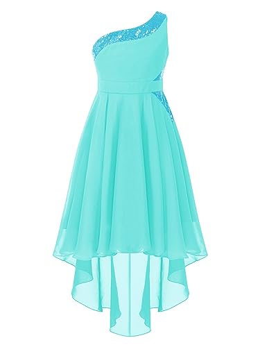 Aislor Mädchen Festlich Blumenmädchen Kleid One Shoulder Chiffonkleid Abendkleid Cocktailkleid Brautjungfernkleider Vokuhila Kleid T Türkis A 122-128 von Aislor