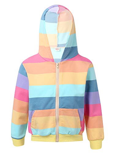 Aislor Mädchen Kapuzenpullover Langarm Hoodie Pullover Pulli Sweatshirt Frühling Herbst Sweatjacke Kinder Baumwolle Freizeit Tops Oberteile Regenbogen 122-128 von Aislor