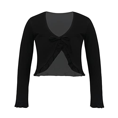 Aislor Mädchen Strickjacke Ballettjacke Langarm Jacke Kurz Basic Bolero Schulterjacke Hochzeit Tauf Jacke für Tanz Freizeit Gr. 92-152 Schwarz 122-128 von Aislor