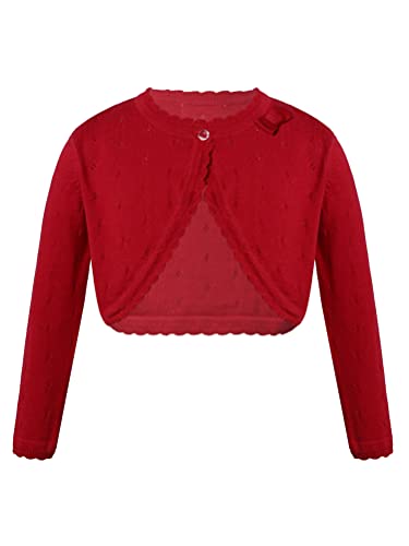 Aislor Mädchen Strickjacke Schulterjacke Jacke Festlich Bolero Spitze Blumen Kinder Jäckchen für Hochzeit Kommunion Taufe Gr. 86-140 C Rot 146-152 von Aislor