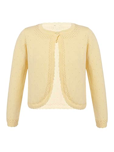 Aislor Mädchen Strickjacke Schulterjacke Jacke Festlich Bolero Spitze Blumen Kinder Jäckchen für Hochzeit Kommunion Taufe Gr. 86-140 E Gelb 98-104 von Aislor
