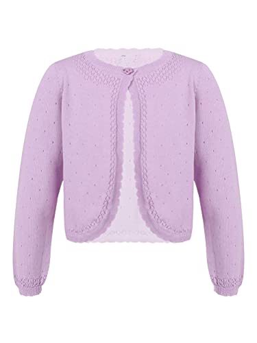 Aislor Mädchen Strickjacke Schulterjacke Jacke Festlich Bolero Spitze Blumen Kinder Jäckchen für Hochzeit Kommunion Taufe Gr. 86-140 E Violett 122-128 von Aislor