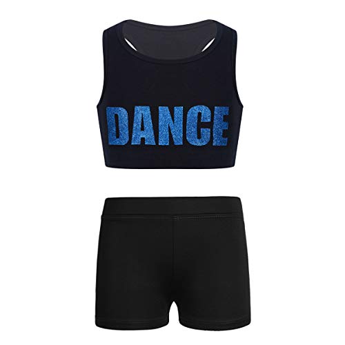 Aislor Mädchen Tanz Sport Outfit Sportswear Teenager Zweiteiler Racerback Crop Tops Rackeback Tops mit Shorts Tanzbekleidung Hip Hop Gr. 110-140 Blau 110-116 von Aislor