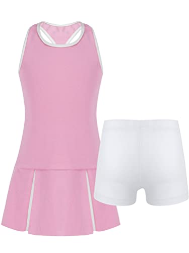 Aislor Mädchen Tennisbekleidung Sportkleid Tenniskleid Sport Kleid Hockeykleid Freizeitkleid Sommerkleid Sportbekleidung Tennisanzug V Rosa 122-128 von Aislor