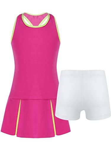 Aislor Mädchen Tennisbekleidung Sportkleid Tenniskleid Sport Kleid Hockeykleid Freizeitkleid Sommerkleid Sportbekleidung Tennisanzug V Rosenrot 134-140 von Aislor