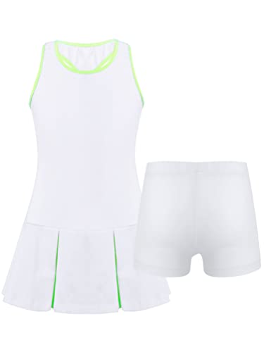 Aislor Mädchen Tennisbekleidung Sportkleid Tenniskleid Sport Kleid Hockeykleid Freizeitkleid Sommerkleid Sportbekleidung Tennisanzug V Weiß 134-140 von Aislor