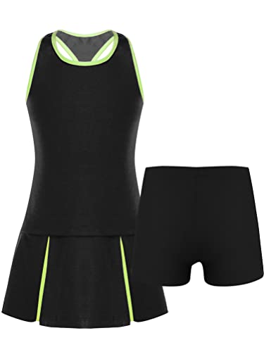 Aislor Mädchen Tennisbekleidung Sportkleid Tenniskleid Sport Kleid Hockeykleid Freizeitkleid Sommerkleid Sportbekleidung Tennisanzug V Schwarz 122-128 von Aislor