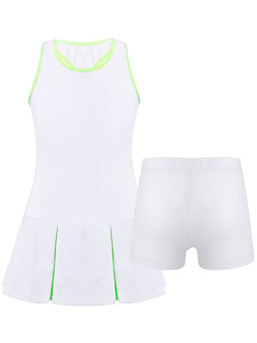 Aislor Mädchen Tennisbekleidung Sportkleid Tenniskleid Sport Kleid Hockeykleid Freizeitkleid Sommerkleid Sportbekleidung Tennisanzug V Weiß 122-128 von Aislor