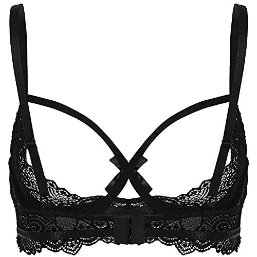 Aislor Offene Brust BH Damen Hebe BH Ouvert Spitze Dessous mit Bügel Brustfreie Dessous Busenfrei Sex Reizwäsche Erotik Unterhemd Bra Top Schwarz M von Aislor