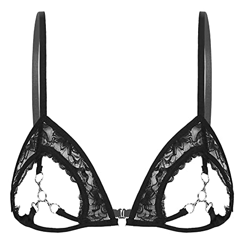 Aislor Offene Brust BH Damen Hebe BH Ouvert Spitze Dessous mit Bügel Brustfreie Dessous Busenfrei Sex Reizwäsche Erotik Unterhemd Bra Top Schwarz mit Ketten XXL von Aislor