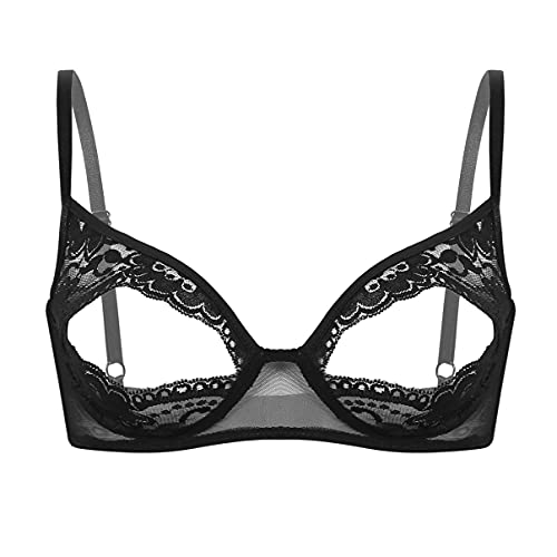 Aislor Offene Brust BH Damen Hebe BH Ouvert Spitze Dessous mit Bügel Brustfreie Dessous Busenfrei Sex Reizwäsche Erotik Unterhemd Bra Top Y Schwarz XXL von Aislor