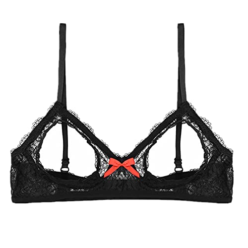 Aislor Offene Brust BH Damen Hebe BH Ouvert Spitze Dessous mit Bügel Brustfreie Dessous Busenfrei Sex Reizwäsche Erotik Unterhemd Bra Top Schwarz Schleife M von Aislor