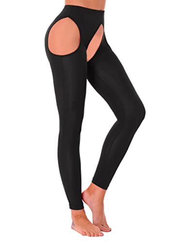 Aislor Strumpfhose Damen Offen Schritt Leggings Ouvert Kompressionshose Open Crotch Butt Hose Lang Pants Strapsstrumpfhose Reizwäsche Schwarz Einheitsgröße von Aislor