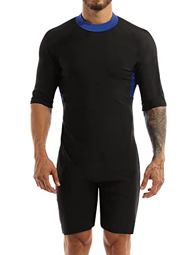 Aislor Stylische Herren Schwimmanzug Kurzarm und Ärmellos Badeanzug mit Farbblock Rashguard Surfanzug Tauchanzug Badebekleidung V Marine Blau M von Aislor