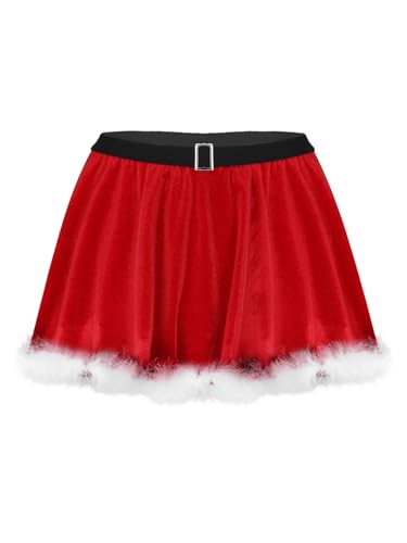 Aislor Weihnachten Kostüm Damen Samt Weihnachtsrock Faltenrock Miss Santa Nikolaus Minirock Weihnachtsfeier Fasching Party Tanz Kostüm Rot XL von Aislor
