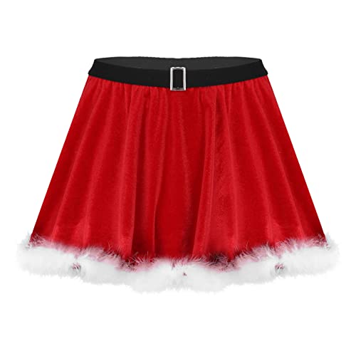 Aislor Weihnachten Kostüm Samt Rock Rot Kurz Minirock mit Feder Weihnachtsrock Faltenrock Nikolauskostüm Weihnachtsmann Unterwäsche Rot M von Aislor