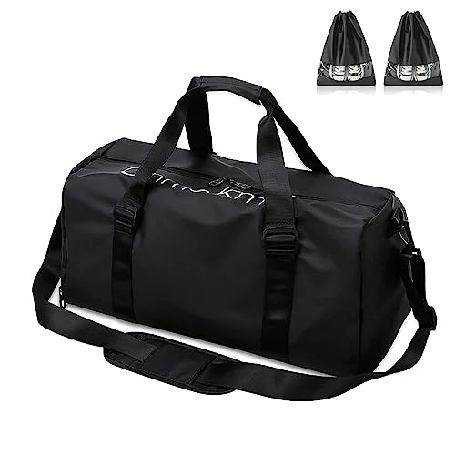 Reisetasche Sporttasche für Damen und Herren, Tasche für Sport mit Schuhfach Nassfach und Handhaben Wasserdicht Trainingstasche Fitnesstasche Handgepäck Tasche Weekender für Gym Reise, Schwarz von Aisny