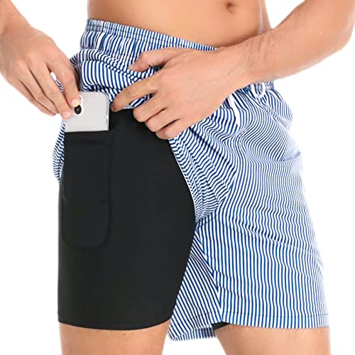 Aisprts Badehose Herren Badeshorts mit Kompressionsfutter 2 in 1 Atmungsaktiv Elastisch Herren Schwimmhose Boardshorts Strandshorts mit 2 Reißverschlusstaschen von Aisprts