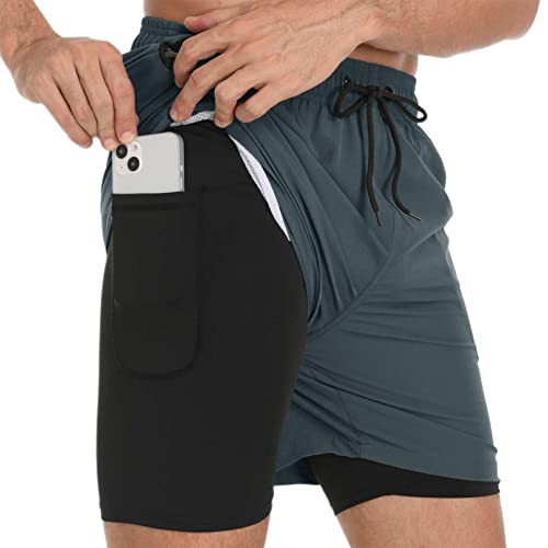 Aisprts Badehose Herren Badeshorts mit Kompressionsfutter 2 in 1 Atmungsaktiv Elastisch Herren Schwimmhose Boardshorts Strandshorts mit 2 Reißverschlusstaschen von Aisprts