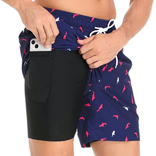 Aisprts Badehose Herren Badeshorts mit Kompressionsfutter 2 in 1 Atmungsaktiv Elastisch Herren Schwimmhose Boardshorts Strandshorts mit 2 Reißverschlusstaschen von Aisprts