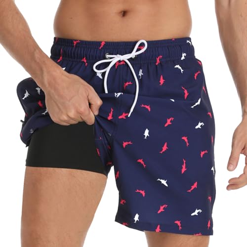 Aisprts Badehose Herren mit Kompression Liner 2 in 1 Atmungsaktiv Schnell Trocknende Badeshorts Herren Badehose Schwimmhose mit Tunnelzug und 2 Reißverschlusstaschen von Aisprts