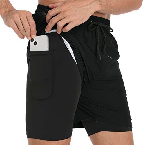 Aisprts Badehose Herren Badeshorts mit Kompressionsfutter 2 in 1 Atmungsaktiv Elastisch Herren Schwimmhose Boardshorts Strandshorts mit 2 Reißverschlusstaschen von Aisprts