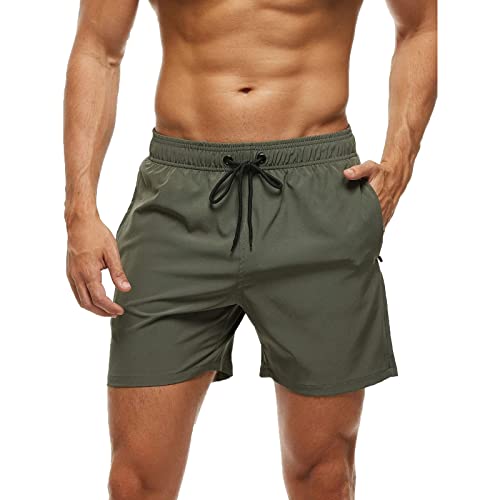 Aisprts Badehose Herren, Badeshorts mit Reißverschlusstaschen für Herren, Schnell Trocknende wasserdichte Dehnbare Schwimmhose mit Kordelzug und Mesh-Innenshorts, Männer Strandshorts von Aisprts