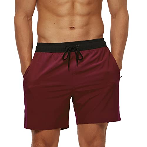 Aisprts Badehose Herren, Badeshorts mit Reißverschlusstaschen für Herren, Schnell Trocknende wasserdichte Dehnbare Schwimmhose mit Kordelzug und Mesh-Innenshorts, Männer Strandshorts von Aisprts