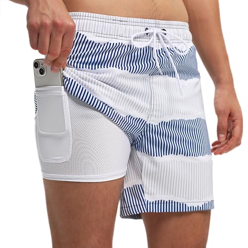 Aisprts Badehose Herren Badeshorts mit Kompressionsfutter 2 in 1 Atmungsaktiv Elastisch Herren Schwimmhose Boardshorts Strandshorts mit 2 Reißverschlusstaschen von Aisprts