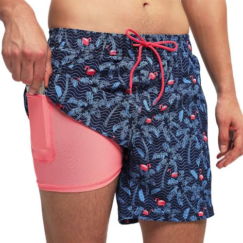 Aisprts Badehose Herren Badeshorts mit Kompressionsfutter 2 in 1 Atmungsaktiv Elastisch Herren Schwimmhose Boardshorts Strandshorts mit 2 Reißverschlusstaschen von Aisprts