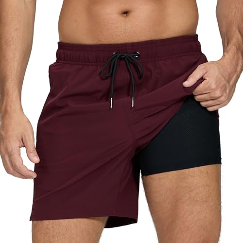 Aisprts Badehose Herren mit Kompression Liner 2 in 1 Atmungsaktiv Schnell Trocknende Badeshorts Herren Badehose Schwimmhose mit Tunnelzug und 2 Reißverschlusstaschen von Aisprts